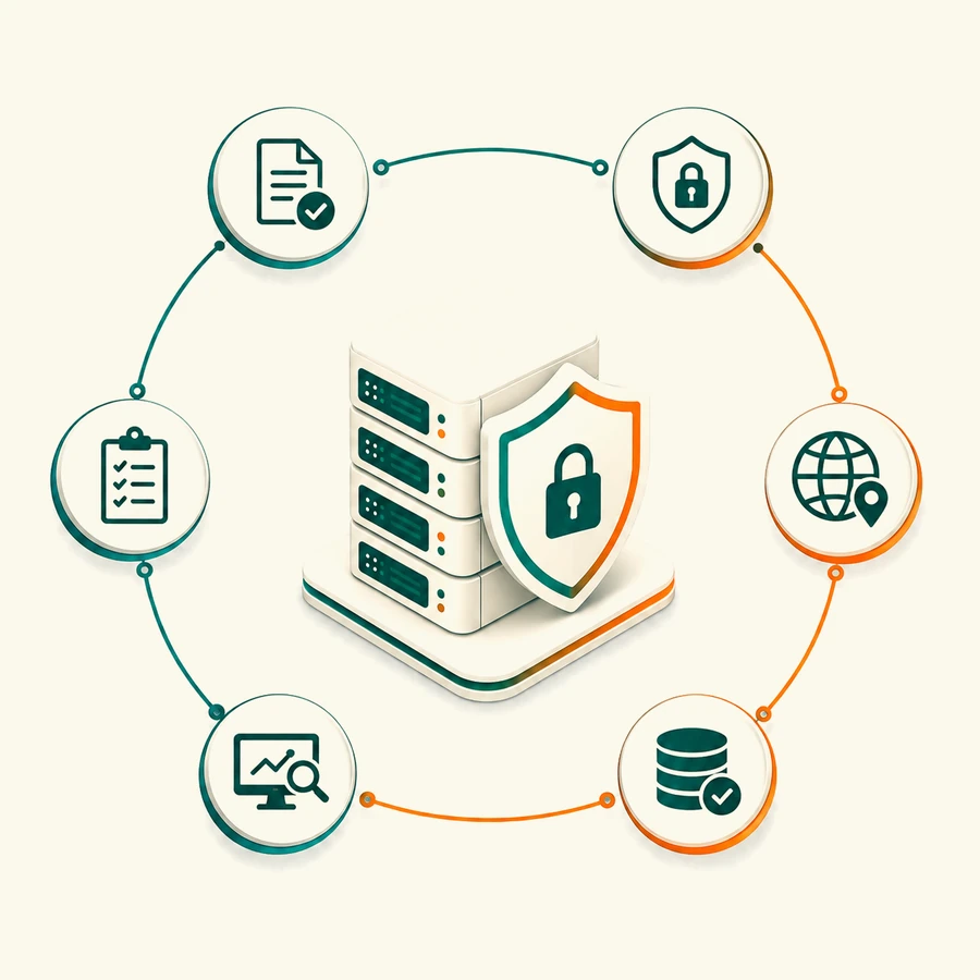 Enhanced security shield and server illustration